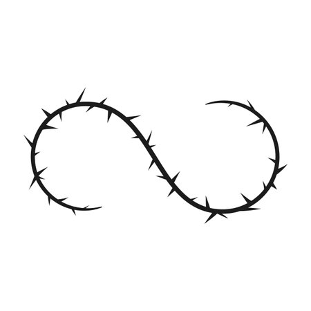 Vector illustration of twisted black line with thorns. Blackthorn or grapevine border.のイラスト素材