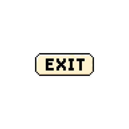 UI UX user software interface pixel vector icon, rectangle button with EXIT text, retro close...