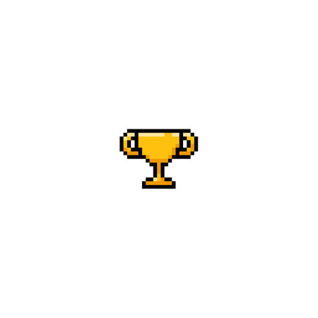 Champion golden cup pixel art vector icon, first place trophy award, retro game victory winner prize, 8 bit glory gobletのイラスト素材