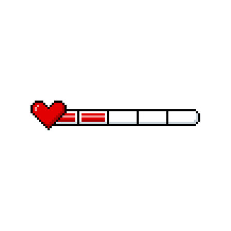 Pixel game life bar with red heart, vector illustration.のイラスト素材