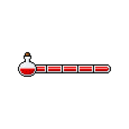 Full red line progress bar game menu vial pixel art, vector retro 8 bit level scale of energy, power or magical abilityのイラスト素材