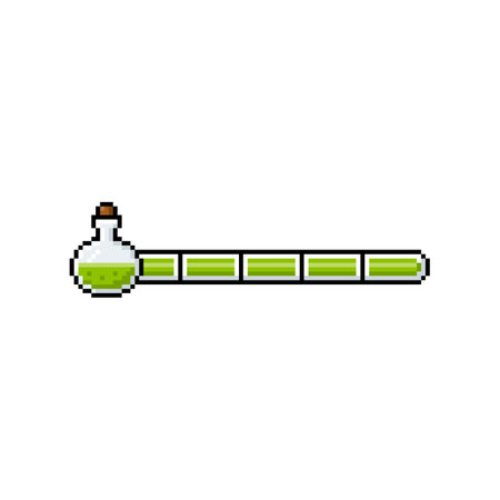 Full green line progress bar game menu vial pixel art, vector retro 8 bit level scale of energy, power, magical abilityのイラスト素材