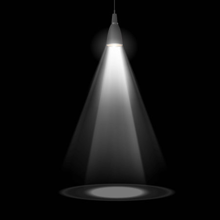 Vector illustration of pendant lamp with black lampshade and white light beam.のイラスト素材