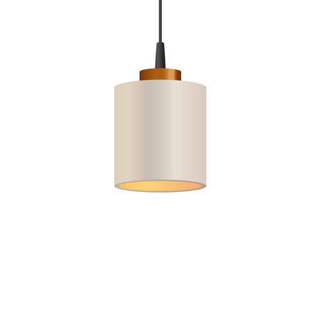 Ceiling lamp with white lampshade cylindrical shape, realistic hanging lantern vector illustration isolated on whiteのイラスト素材
