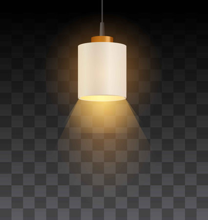 Realistic illustration of ceiling lamp with shade, isolated dark transparent background.のイラスト素材