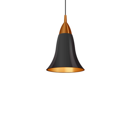 Ceiling lamp with lampshade golden and black design, vector switch off hanging lantern chandelier transparent backgroundのイラスト素材