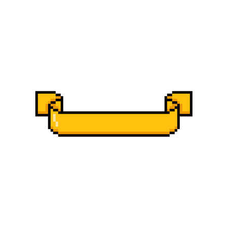 Retro pixel ribbon or flag, yellow with black outline.のイラスト素材