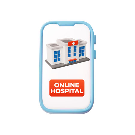 Online hospital promotion 3D vector design, hospital building on smartphone screen, health care service digital medicineのイラスト素材