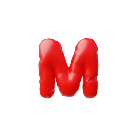 English alphabet uppercase letter M from red air inflated balloon 3D vector icon, consonant type volume Latin font signのイラスト素材