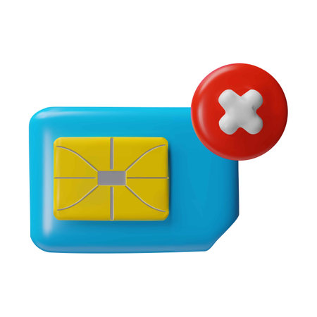 3D vector of SIM card with red cross sign, and cartoon style. Digital device.のイラスト素材