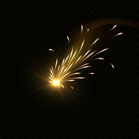 Sparkling firework explosion, golden glowing firecracker, burning sparkler effect, realistic vector festive saluteのイラスト素材