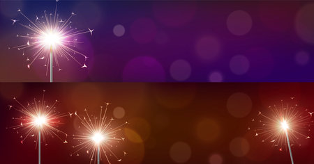 Realistic sparkling bengal lights, sparkler vector background, glowing bang on the stick, bursting firework explosionのイラスト素材