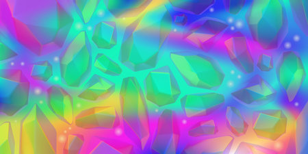3D abstract bright rainbow background with crystals of different sizes.のイラスト素材