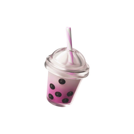 Bubble tea with tapioca pearls and straw, milkshake cocktail in takeaway drink container, vector 3D Boba Asian pearl teaのイラスト素材