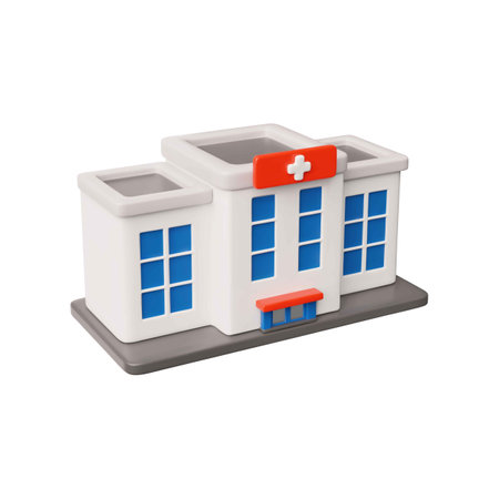 3D vector illustration of hospital building with medical cross.のイラスト素材