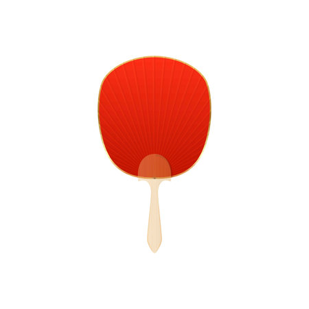 Vintage Japanese and Chinese hand fan vector icon, Asian bamboo and red paper accessory air cooling, oriental souvenirのイラスト素材