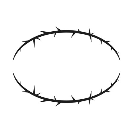 Barbwire, thorny wavy black two lines oval frame, vector barb curly stripes, thorn plant stem with spikes, gothic wreathのイラスト素材