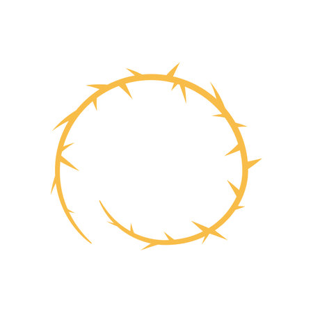 Barbwire curl orange frame, thorny swirl line, vector barb stripe spiral silhouette, torn vine plant stem with spikesのイラスト素材