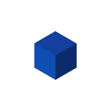 Blue cube from icon, geometric simple figure, vector 3D square cubic isometric view, block box, Kid building shapeのイラスト素材