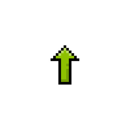 Green arrow black outline, vector pixeled up side direction pointer, growth trade chart, navigation sign UIUX interfaceのイラスト素材
