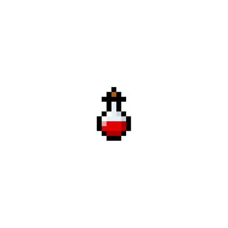 Progress bar game menu, vector vial with cork and red content pixel art, flask score of energy, power, magical abilityのイラスト素材