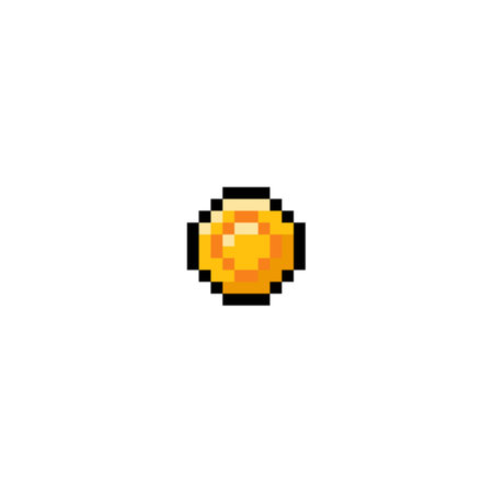 Tap click and touch button pixel vector icon, yellow round push option, retro game UI UX user software interface elementのイラスト素材