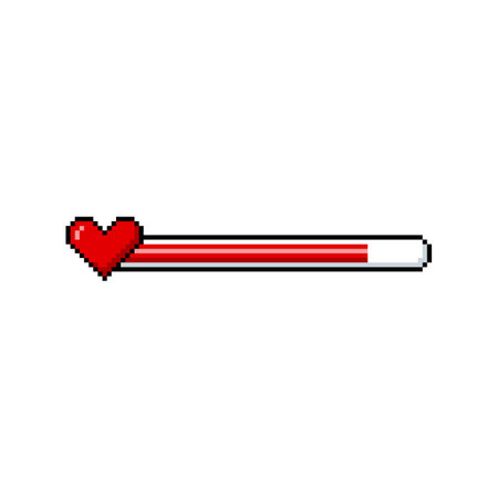 Pixel life or health bar, with a red heart. Game interface.のイラスト素材