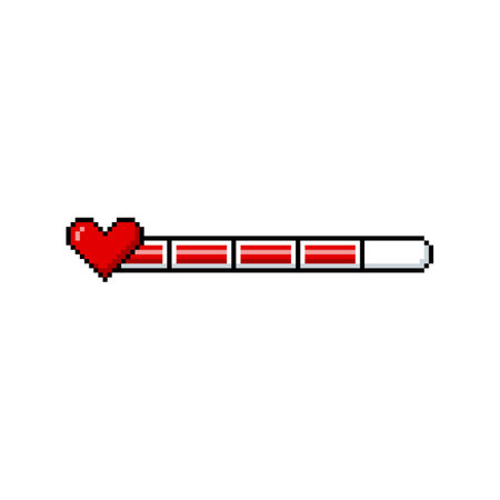 Vector illustration of pixel life bar with red heart. Game UI.のイラスト素材
