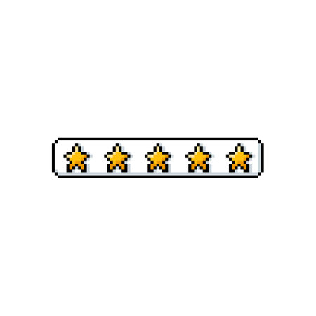 Pixel game progress bar with yellow stars. Life, achievement or trophy bar.のイラスト素材