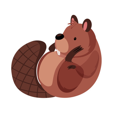 Vector illustration of a cute cartoon beaver lying on its back.のイラスト素材