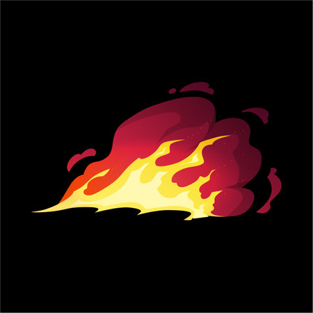 Burning fire effect, vector cartoon flame effect with sparks, devouring element, burning bonfire or campfire borderのイラスト素材