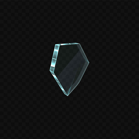 Broken glass, shatter piece, vector 3d realistic window shard fragment, flying transparent sharp crystal or ice splinterのイラスト素材