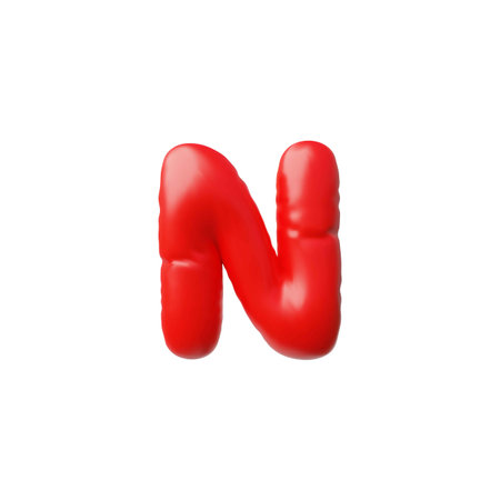 English alphabet uppercase letter N from red air inflated balloon 3D vector icon, consonant type volume Latin font signのイラスト素材