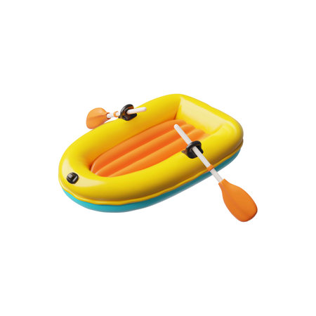 3d vector illustration of rubber inflatable boat, yellow with oars.のイラスト素材