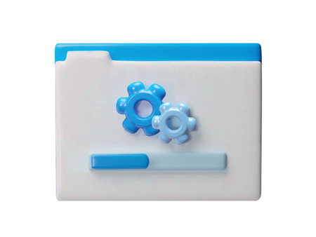 Folder icon with gears and loading indicator. 3D vector illustration.