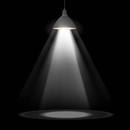 Vector illustration of switched on ceiling lamp with lampshade and light beam.のイラスト素材