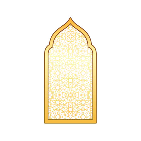 Vintage golden Ramadan arch shape, vector traditional Islamic window, gate with Arabic arabesque pattern oriental styleのイラスト素材
