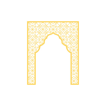 Traditional Islamic gate shape with Arabic beautiful arabesque pattern oriental style, vector golden Ramadan arch frameのイラスト素材