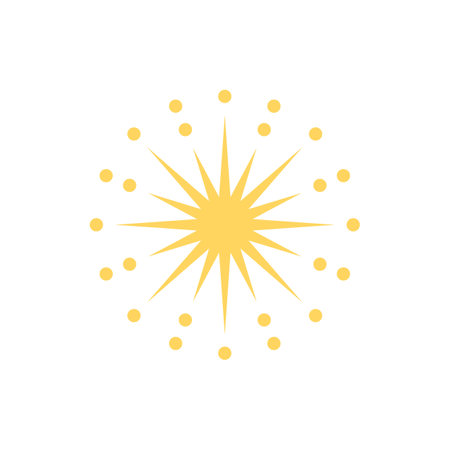 Celestial ornament, golden sparkle star with dots rays, Boho line art, mystical shiny flare, festive or space elementのイラスト素材