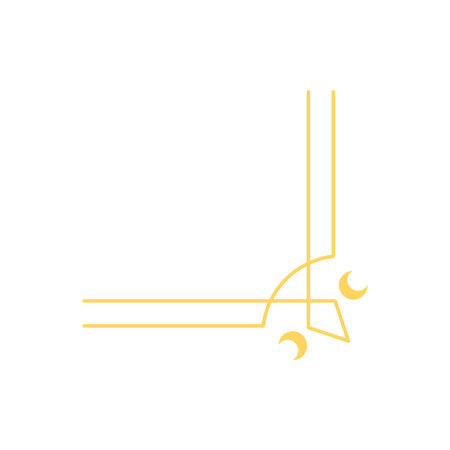 Celestial tarot corner ornament, vector mystical spiritual Boho line art frame, double thin line border with crescentのイラスト素材