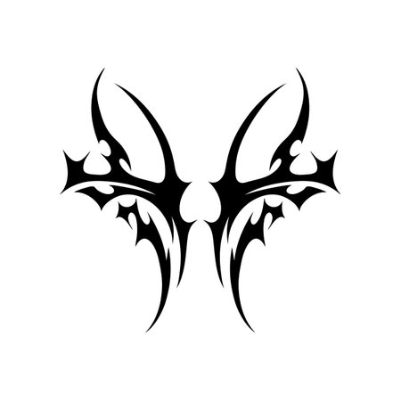Neo tribal vector element, cyber sigilism gothic abstract pattern, black symmetry ornament swirl demon wings sharp shapeのイラスト素材