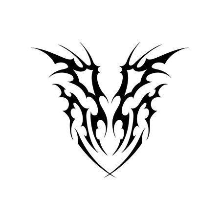 Symmetrical black tribal tattoo design with sharp curved elements.のイラスト素材