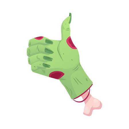 Vector illustration of decaying green zombie hand with bone showing class gesture.のイラスト素材