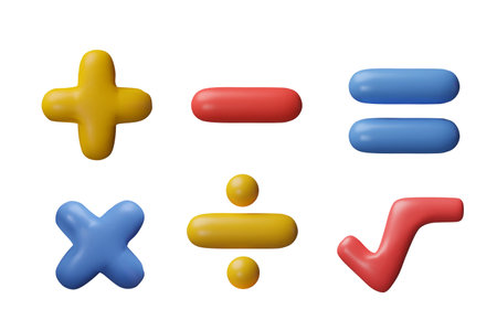 Mathematical symbols. Vector set of 3D signs plus, minus, equal, root, multiplication, division.のイラスト素材