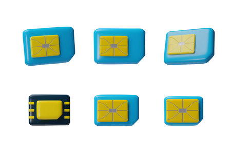 Sim card, microchip 3D vector icons set, GSM wireless equipment for mobile phone, smartphone,...