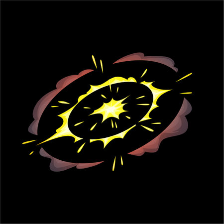 Cartoon bomb explosion with circular smoke effect, sparks and net flashes.