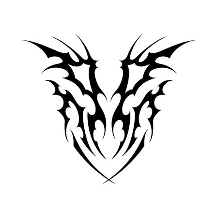 Neo tribal, cyber sigilism vector element, gothic abstract pattern black symmetry ornament swirl demon wings sharp shapeのイラスト素材