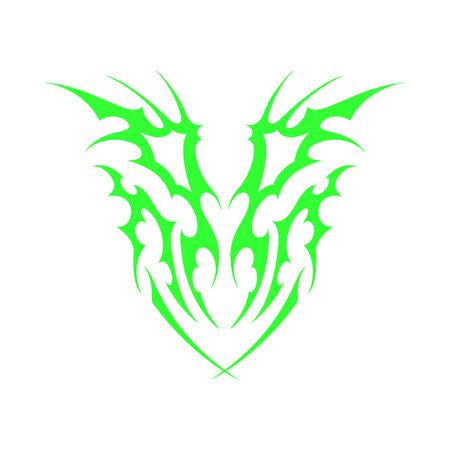 Neo tribal cyber sigilism green vector design element, gothic abstract pattern symmetry ornament swirl demon sharp wingsのイラスト素材