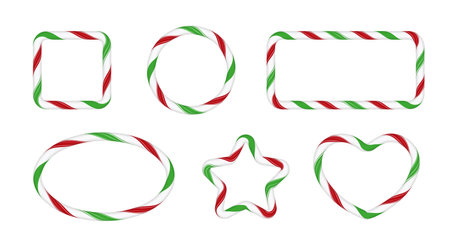 Set of vector geometric lollipop frames with red, green and white stripes.のイラスト素材