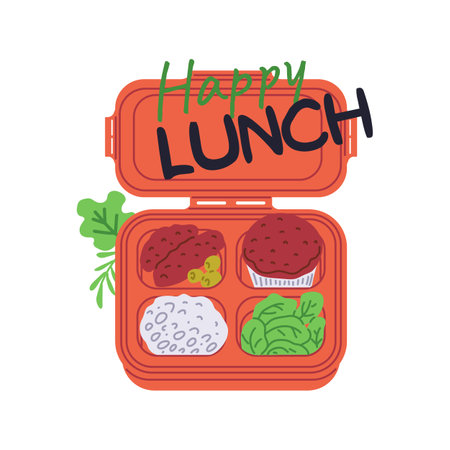 Bento box happy lunch vector illustrationのイラスト素材